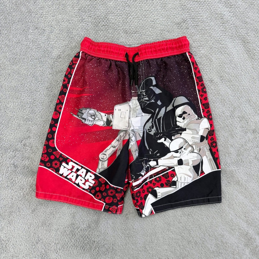 Star Wars Swim Trunks Boys 8 Red Darth Vader Stormtrooper Board Shorts